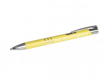50 Kugelschreiber aus Metall mit Gravur / Farbe: pastell gelb