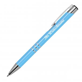 50 Kugelschreiber mit Namensgravur aus Metall - lackiert - hellblau (matt)