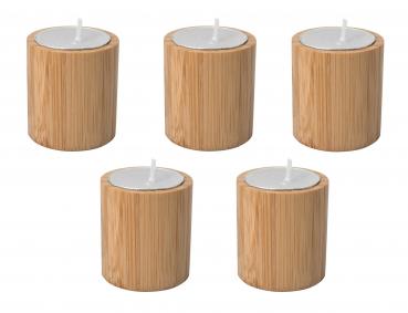 5x Bambus Teelichthalter / mit Teelicht