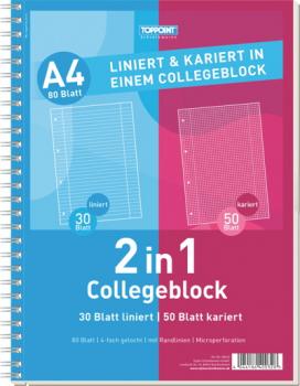 5x Duo Collegeblock DIN A4 50 Bl. kariert 30 Bl liniert