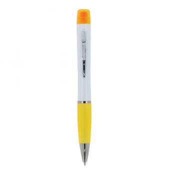 5x Kugelschreiber mit Gravur / mit dreifarbigen Textmarker / Farbe: weiß-gelb