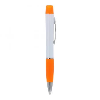 5x Kugelschreiber mit Gravur / mit dreifarbigen Textmarker / Farbe: weiß-orange