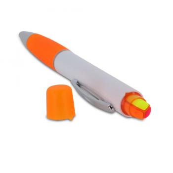 5x Kugelschreiber mit Gravur / mit dreifarbigen Textmarker / Farbe: weiß-orange