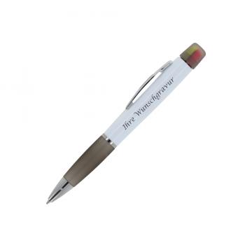 5x Kugelschreiber mit Gravur / mit dreifarbigen Textmarker / Farbe: weiß-schwarz