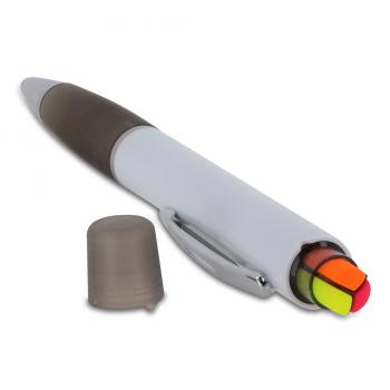 5x Kugelschreiber mit Gravur / mit dreifarbigen Textmarker / Farbe: weiß-schwarz