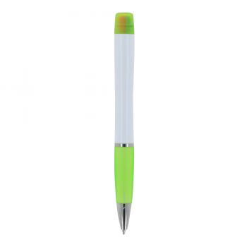 5x Kugelschreiber mit Gravur / mit dreifarbigen Textmarker / weiß-hellgrün