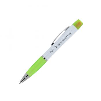 5x Kugelschreiber mit Gravur / mit dreifarbigen Textmarker / weiß-hellgrün