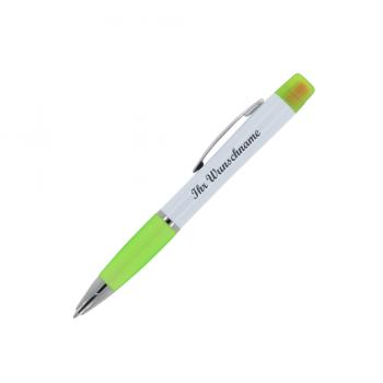 5x Kugelschreiber mit Namensgravur/ mit dreifarbigen Textmarker / weiß-hellgrün