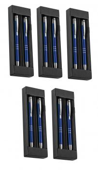 5x Metall Schreibset / Kugelschreiber + Druckbleistift / Farbe: blau