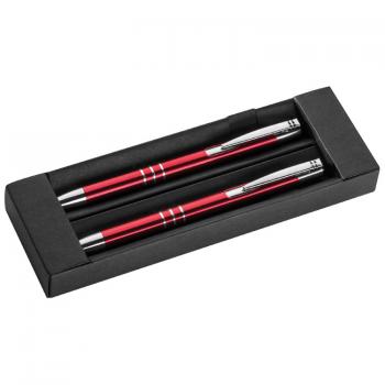 5x Metall Schreibset mit Gravur / Kugelschreiber + Druckbleistift / Farbe: rot