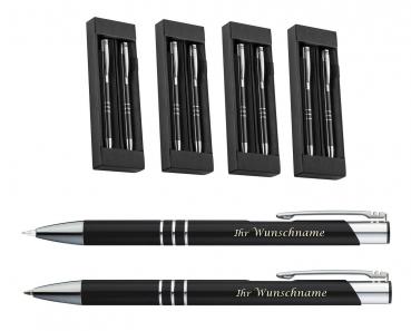 5x Metall Schreibset mit Gravur / Kugelschreiber + Druckbleistift /Farbe:schwarz