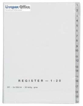 5x Ordner Register 1-20 / DIN A4 / Farbe: grau / 20tlg.