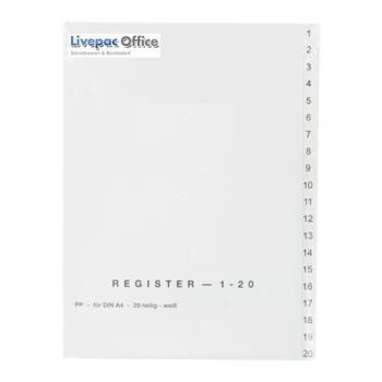 5x Ordner Register 1-20 / DIN A4 / Farbe: weiß / 20tlg.