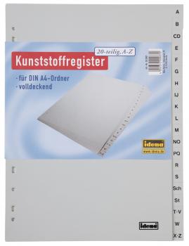 5x Ordner Register A-Z / 20tlg. / DIN A4 / aus PP 120µ / Farbe: grau