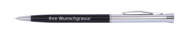 5x Schlanker Drehkugelschreiber aus Metall mit Gravur / Farbe: schwarz/silber