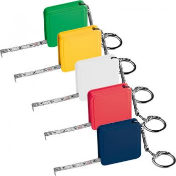 5x Stahlbandmaß 1m / mit Schlüsselanhänger / Farbe je 1x gelb,grün,weiß,blau,rot