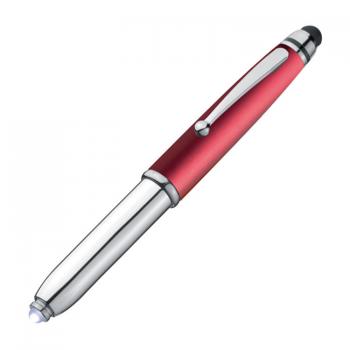 5x Touchpen Kugelschreiber / mit LED Licht und Touchscreenstift / silber-rot