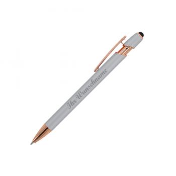 5x Touchpen Kugelschreiber "Roségold" mit Namensgravur - aus Metall - silber