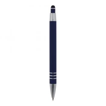 5x Touchpen Kugelschreiber mit Gravur / aus Metall / mit Soft-Touch / dunkelblau