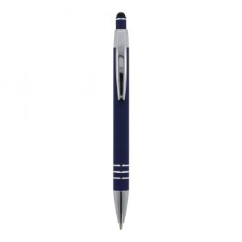 5x Touchpen Kugelschreiber mit Gravur / aus Metall / mit Soft-Touch / dunkelblau