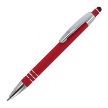 5x Touchpen Kugelschreiber mit Namensgravur - aus Metall - mit Soft-Touch - rot