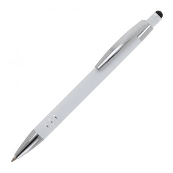 5x Touchpen Kugelschreiber mit Namensgravur - aus Metall - mit Soft-Touch - weiß