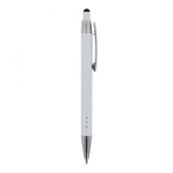5x Touchpen Kugelschreiber mit Namensgravur - aus Metall - mit Soft-Touch - weiß