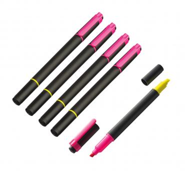 5x Zweifarbiger Textmarker / je eine Seite neongelb + neonpink