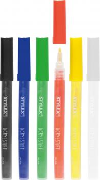 6 Acrylstifte / Farbe: gelb, rot, blau, grün, schwarz, weiß