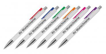 6 Kugelschreiber mit Gravur / mit 6 verschiedenen Clipfarben