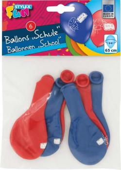 6 Luftballons "Schule" rot und blau 65cm Umfang