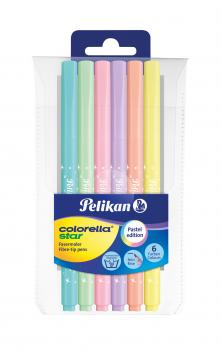 6 Pelikan Fasermaler Colorella Star C 302 PASTELL / mit 6 verschiedenen Farben