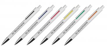 6x Kugelschreiber mit Gravur / mit farbige Applikationen / 6 verschiedene Farben