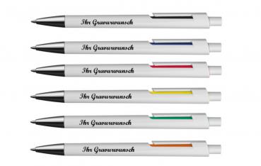 6x Kugelschreiber mit Namensgravur - mit Applikationen - 6 verschiedene Farben