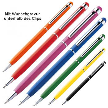 7 Touchpen Drehkugelschreiber mit Gravur / aus Edelstahl / 7 verschiedene Farben