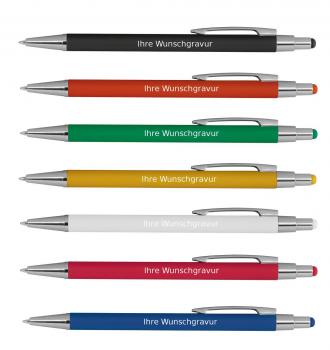 7 Touchpen Kugelschreiber aus Metall mit Gravur / 7 verschiedene Farben