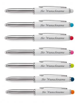 7x LED Touchpen Kugelschreiber mit Gravur / 7 verschiedene Stylusfarben