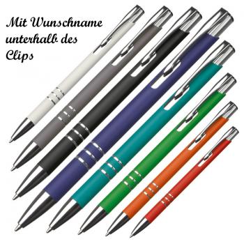 8 schlanke Kugelschreiber mit Namensgravur - aus Metall - 8 verschiedene Farben