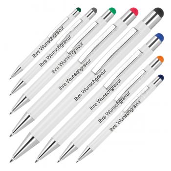 8 Touchpen Kugelschreiber mit Gravur / aus Metall / 8 Stylusfarben
