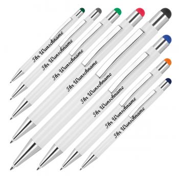 8 Touchpen Kugelschreiber mit Namensgravur - aus Metall - 8 Stylusfarben