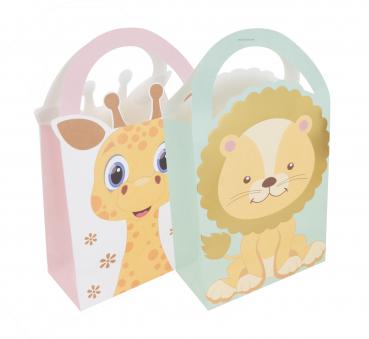 8 Tragetaschen aus Papier / 22 x 12 cm / Geschenkbeutel / je 4x Löwe und Giraffe