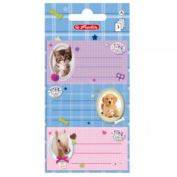 9 Herlitz Namensetiketten "Pretty Pets" / Buchetiketten / 3 Blatt