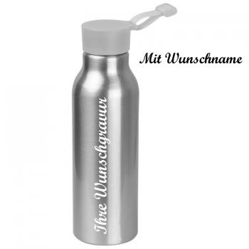 Alu Trinkflasche mit Namensgravur - 600 ml - mit silbergrauen Silikondeckel