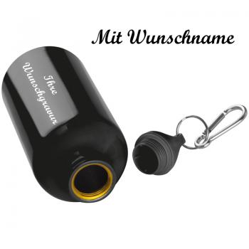 Alu Trinkflasche mit Namensgravur - mit Karabinerhaken - 500ml - Farbe: schwarz