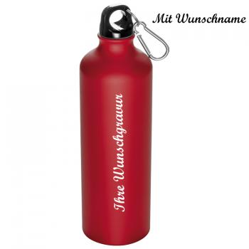 Alu Trinkflasche mit Namensgravur - mit Karabinerhaken - 800ml - Farbe: rot
