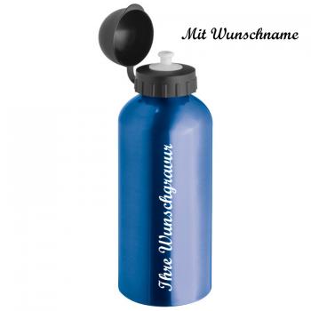 Alu Trinkflasche mit Namensgravur - mit Sportverschluss - 600ml - Farbe: blau