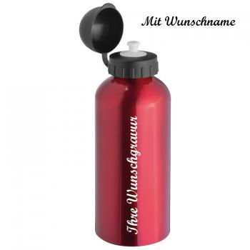 Alu Trinkflasche mit Namensgravur - mit Sportverschluss - 600ml - Farbe: rot