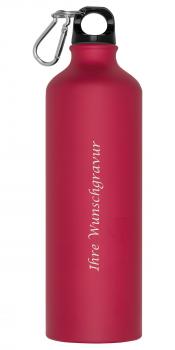 Aluminium Trinkflasche mit Gravur /  mit Karabinerhaken / 800ml / Farbe: rot