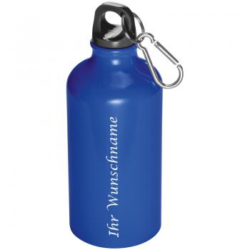 Aluminium Trinkflasche mit Gravur / mit Karabinerhaken / 500ml / Farbe: blau