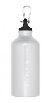 Aluminium Trinkflasche mit Gravur / mit Karabinerhaken / 500ml / Farbe: weiß